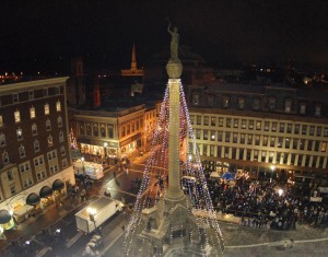 Monument Square Xmas lights seen from the rooftopsTroy NY