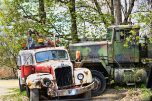 Two dilapidated trucks