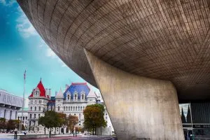 The NYS Capital and The Egg at the Empire State Plaza Albany NY
