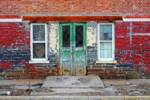 abandoned building doorway at Ann Lee Shaker Village