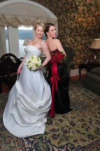 bride and her matron of honor at the inn at the erlowest lake george ny